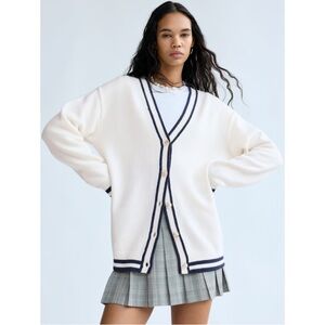 Aritzia Sunday Best Lamar’s Cardigan White Striped Navy